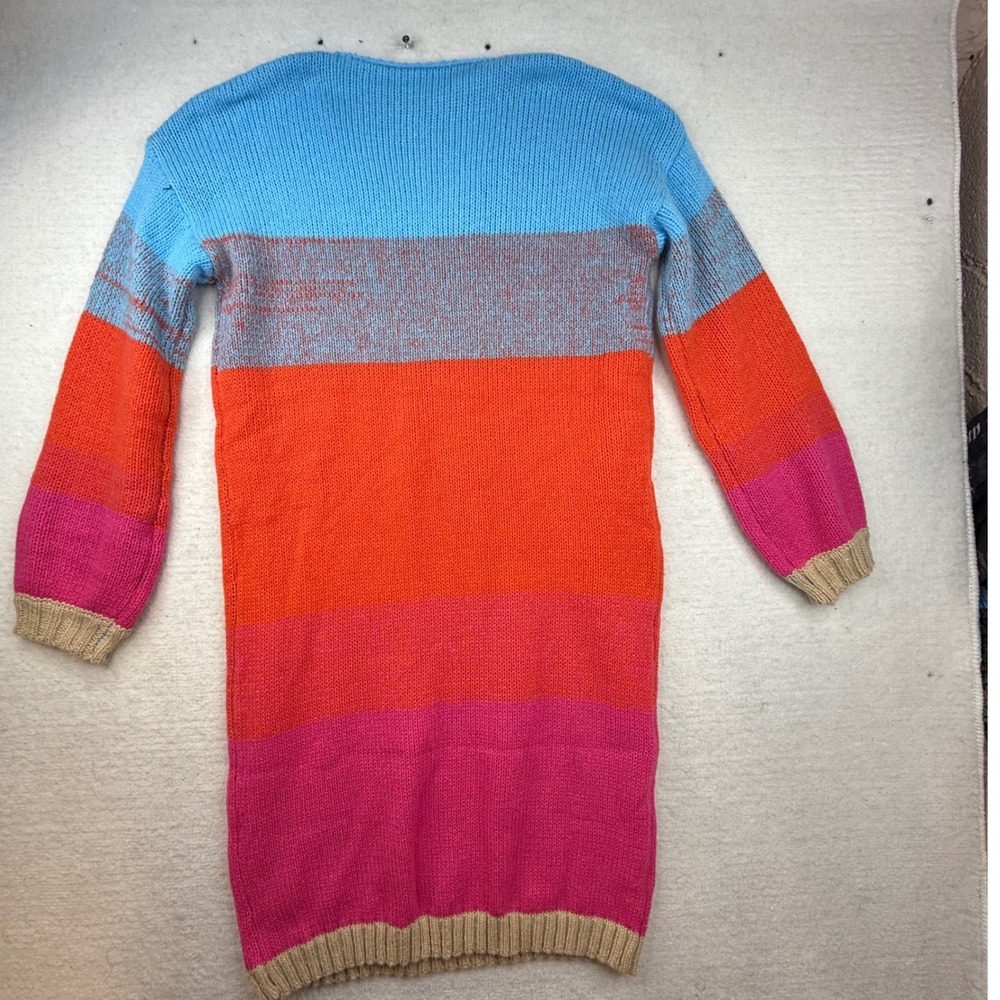 Striped V Neck Long‎ Sleeve Knit Sweater Dress Women's Size Large bright cozy - Picture 4 of 7